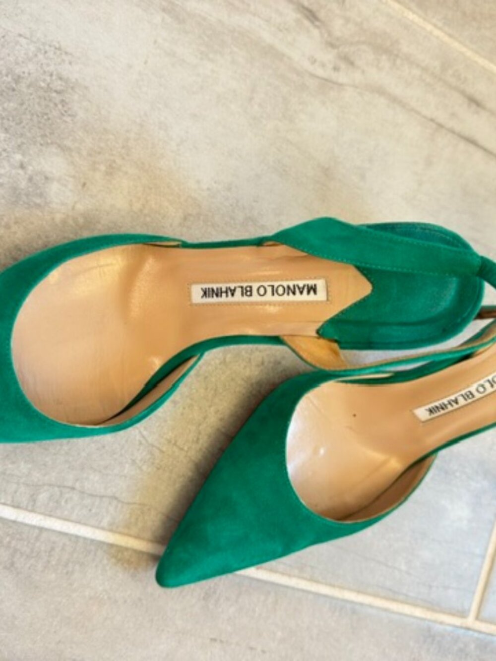 Manolo Blahnik Green Suede Pointed-Toe Slingback Heels, size 36.5 (US 6.5) - Picture 6 of 6